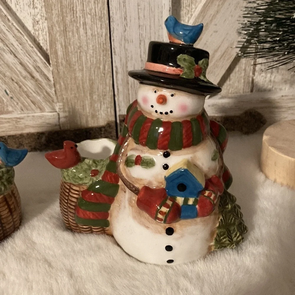 Ceramic Snowman Taper Candlestick Holders